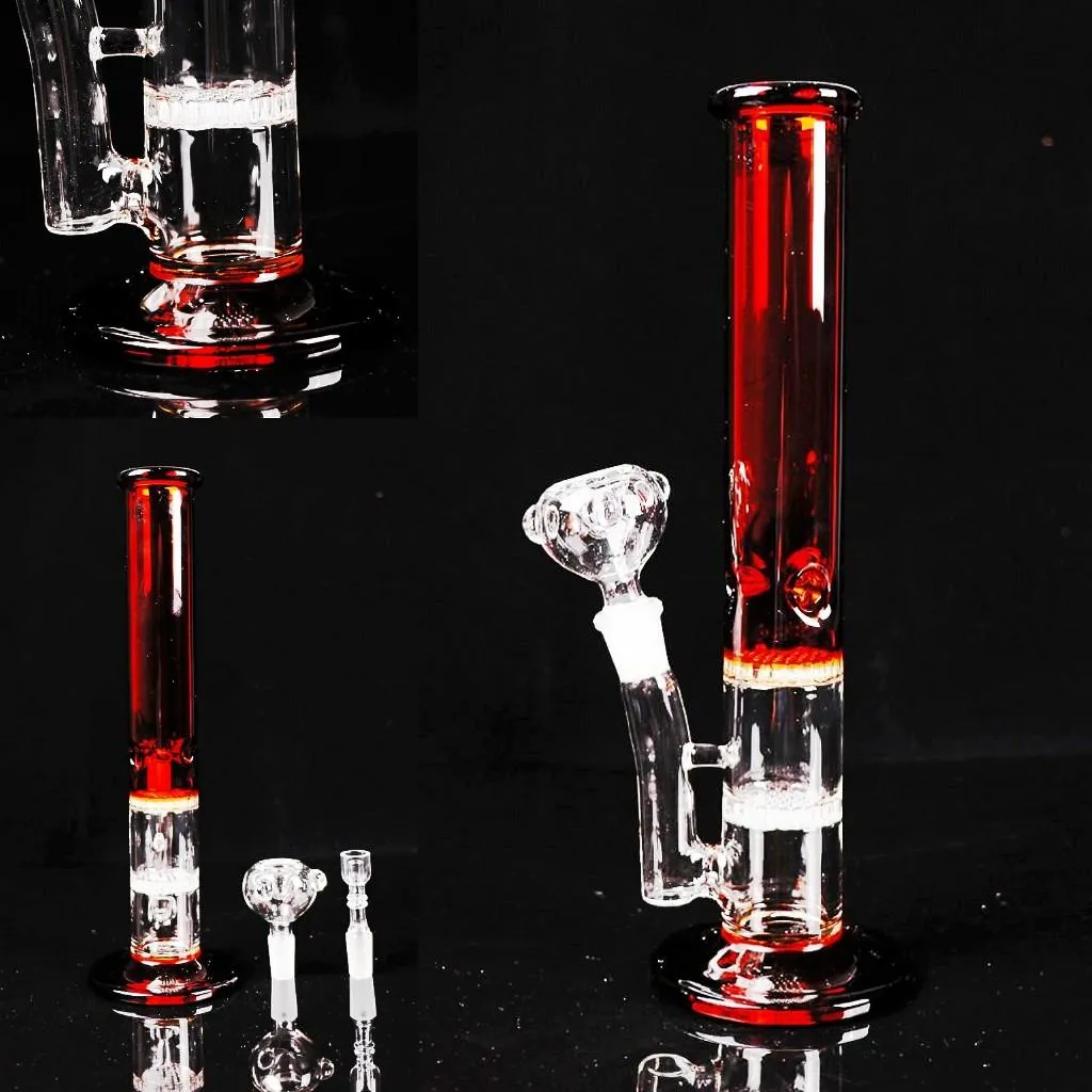 bong in vetro rosso con raccordo 14.4 mm piattaforma petrolifera alta 28 cm Kit di raccolta nettare chiaro con soffione Percolatore spedizione gratuita