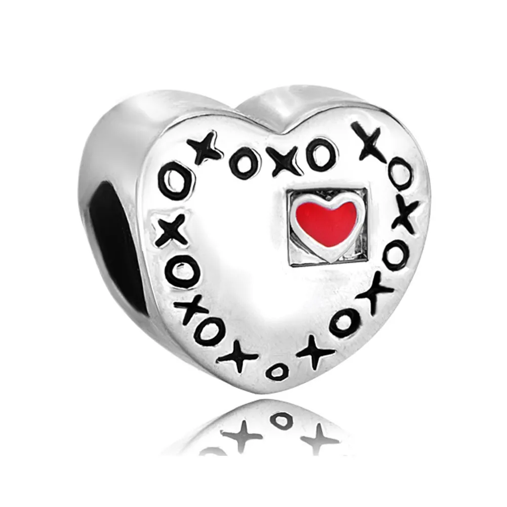 Valentine's Day Spacer Large Hole Wholesale XOXO Love Kisses and Hug European Bead Fit Pandora Chamilia Biagi Charm Bracelet