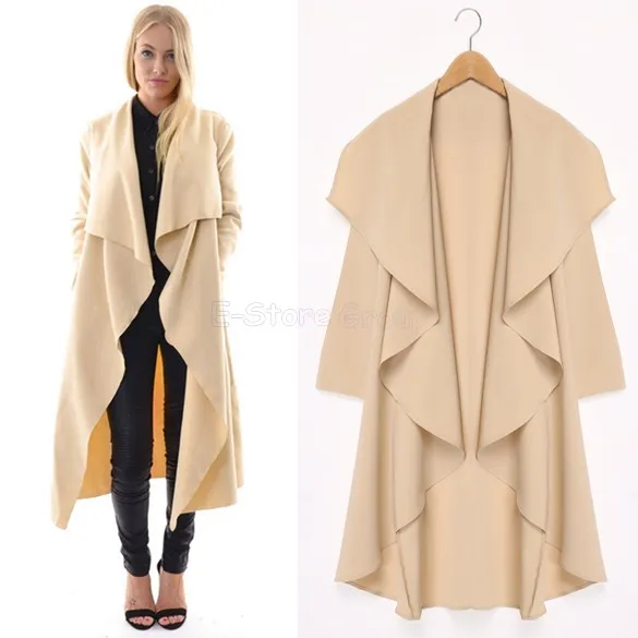 Mélanges de laine pour femmes Gros-2015 Maxi Manteaux d'hiver Femmes Longs Manteaux Trench-Coat Designer Veste Irrégulière Lâche Ouvert Cape Cardigan Coupe-Vent 7yw459