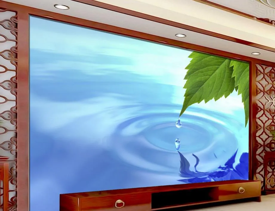 3D Nature Wallpapers Water Drop Green Leaf TV Bakgrund Vägg Desktop Wallpaper 9223665