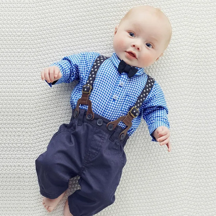 2017 Baby Boy Clothes Sets Autumn Gentleman Suit Newborn Clothing Sets Bow Tie Infant T-Shirt + Suspender Pants Baby Outfits Suits