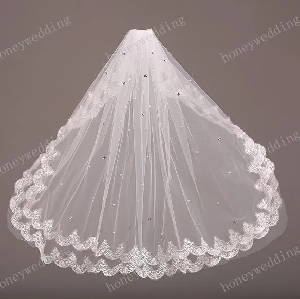 Véus de noiva de renda véu de casamento de cristal brilhante duas camadas comprimento de cotovelo véu de noiva curto para vestidos de casamento acessórios de noivas 3446775