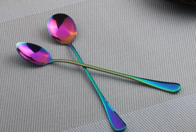 /Stainless Steel Rainbow Ice Spoon Kitchen Bar Long Handle Coffee Mixing Spoon Western Cutlery