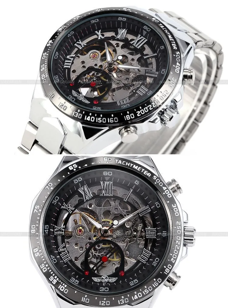 2024 Nouveau gagnant chronographe horloge automatique en acier inoxydable hommes montre squelette en acier hommes mécanique montre pour hommes montre-bracelet pour hommes