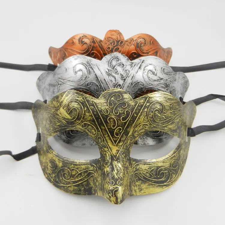 Grego homem máscara de olho fantasia vestido romano guerreiros traje máscara de festa de festa de festa de casamento mardem gras dança favor o ouro prata cobre