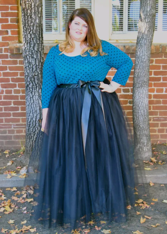 Plus size vloer lengte volwassen tule tutu rok met satijnen lint sjerp aanpassen party rokken 2016 lange tule rok