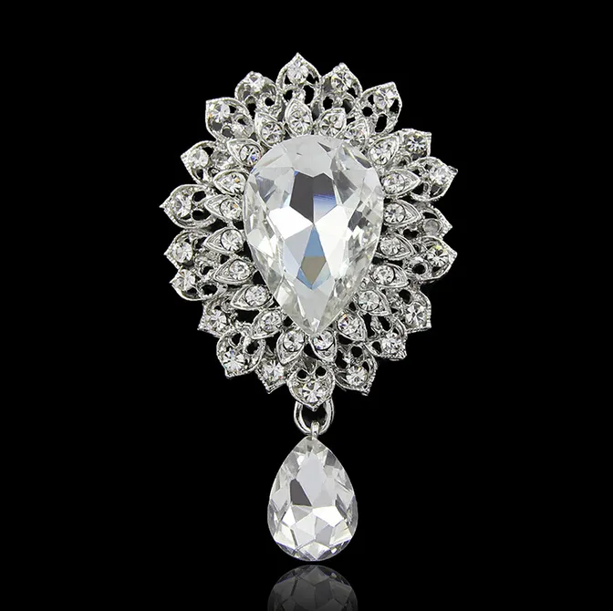 3 inch glazen broche bruiloft bruids partij prom diamante kristallen pins vintage verzilverd