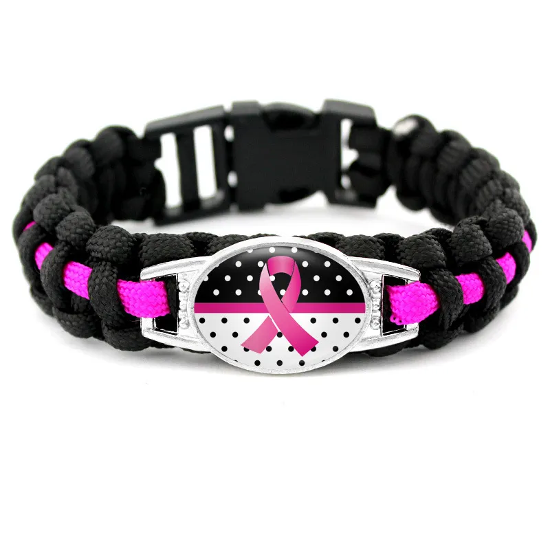 Fashion Pink Ribbon Charm bracelets breast cancer Fighter awareness Outdoor Wristbands Bangle For women&men s Sports Jewelry