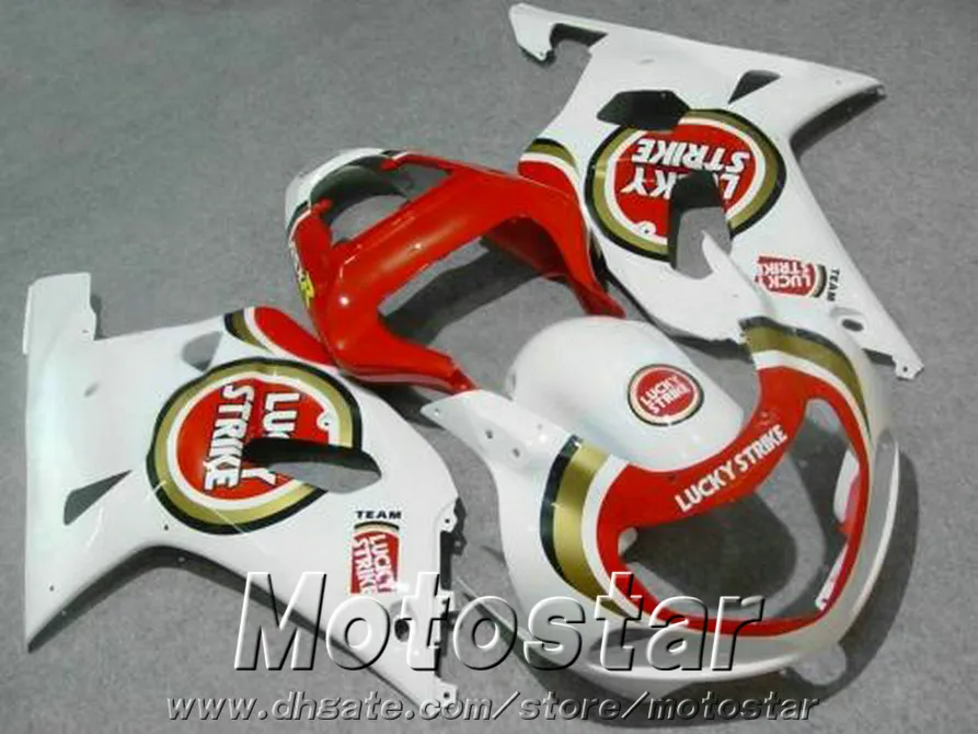 Kit carenatura moto ABS SUZUKI GSXR600 GSXR750 2001 2002 2003 Kcarenature LUCKY STRIKE rosso bianco GSX-R600 / 750 01-03 RA45