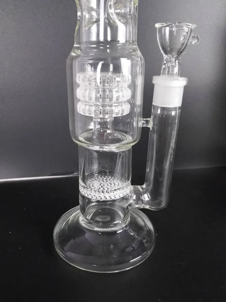 H:37CM Glass Bong water pipe 18" inches Straight pure glass TreePerc water pipe with three Honeycomb Tire Percolator Brand Quality