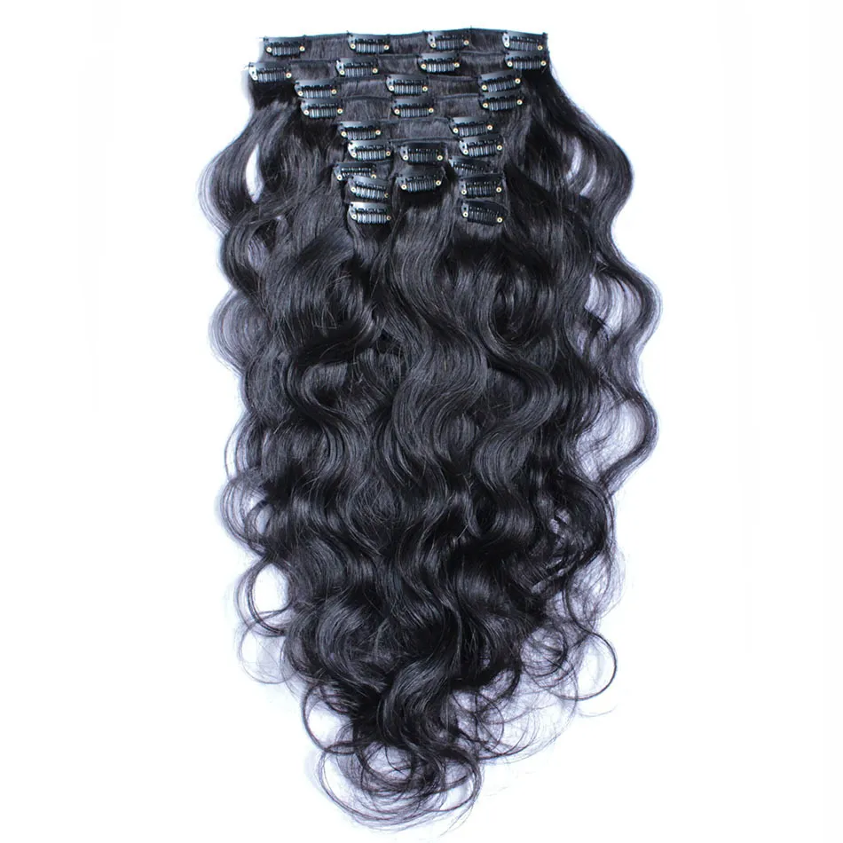 10 to 26 inches Body Wave Brazilian Non-remy Hair #1B Natural Black Color Human Hair clip in human hair extensions 100g Full Head