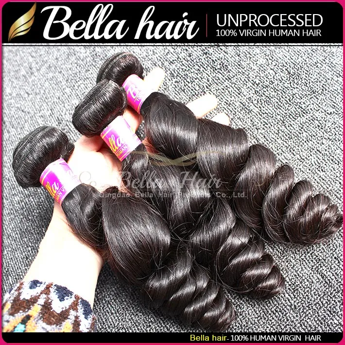 Bella Hair Unprocessed Brazilian Bundles Loose Wave Curly Peruvian Indian Virgin Human Hair Extensions Natural Color 3 Bundles Full 8A