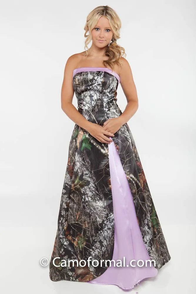 Camo Wedding Dresses 2015 Strapless Split Side Light Purple Floor Length Bridal Dresses 2015 Camouflage Wedding Gowns New Arrival