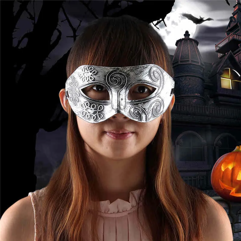 Strona pół twarzy Retro grecki rzymski wojownik Halloween srebrna maska Unisex Party weneckie dekoracje Masquerade Mardi Gras maski na boże narodzenie Disco