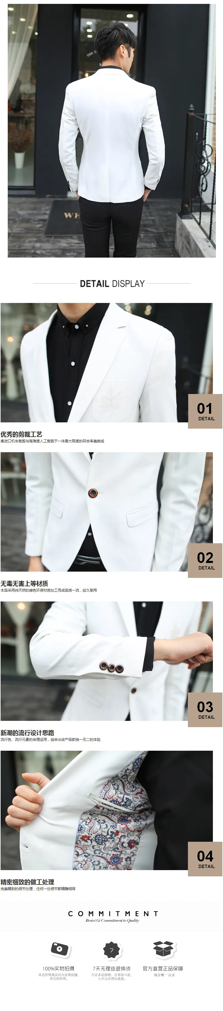 Mens Slim Fit White Blazer Suit Jacket Groomsmen Suits 1 Button From