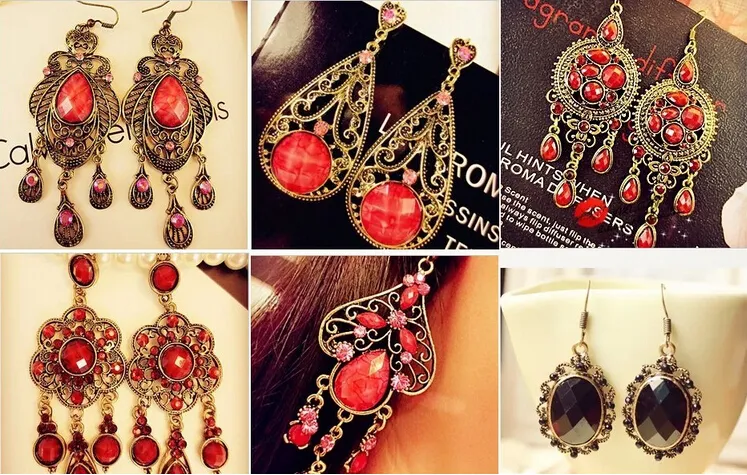 Random mix 10 style Vintage Tibetan Silver/Bronze Resin Gem drop Earings Dangle Earrings