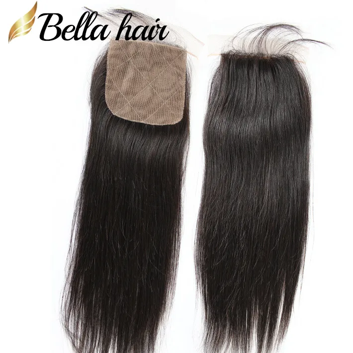 Качественная шелковая основа, закрытие волос 4X4, натуральный цвет, перуанские настоящие человеческие волосы Remy, прямые волосы Bella Julienchina