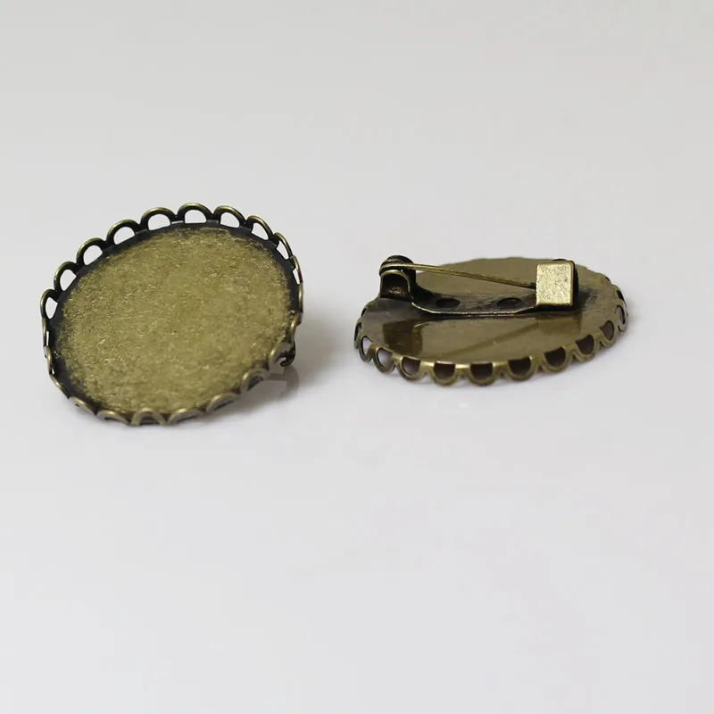 Beadsnice mässing brosch med 25 mm rund cabochon inställning brosch bas för smycken gör ID 11789