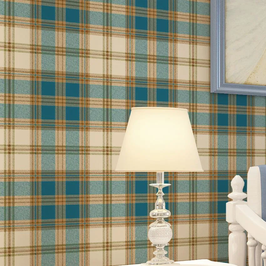England grid wallpaper British American pastoral Scottish plaid non-woven wallpaper living room modern bedroom wallpaper