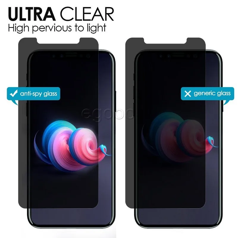 Privacy Tempered Glass Anti-Spy Peeping Screen Protector For iPhone X Xr Xs Max 8 7 6S Plus With Retail Package