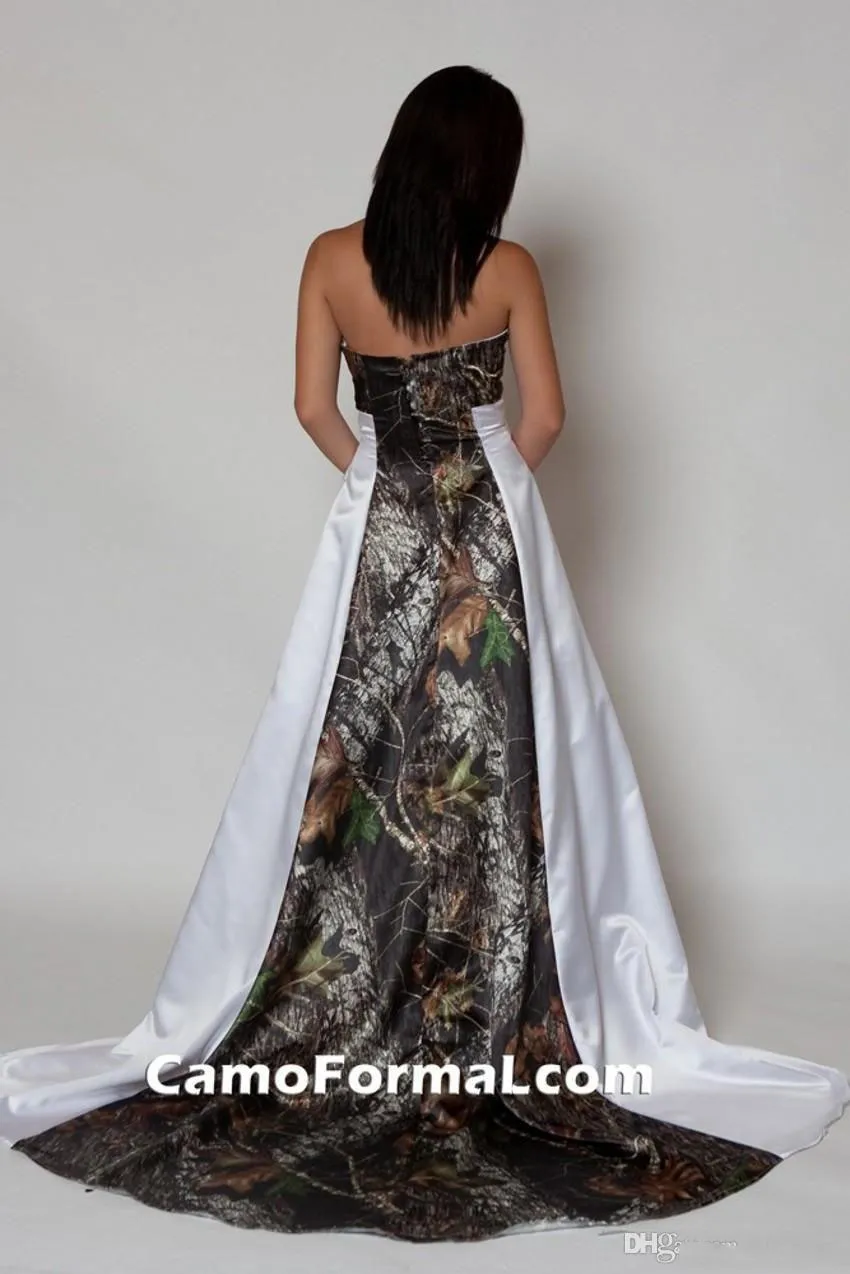2016 neue Ankunft Liebsten Camo Hochzeitskleid mit Falten Reich Taille Eine Linie Sweep Zug Realtree Camouflage Brautkleider