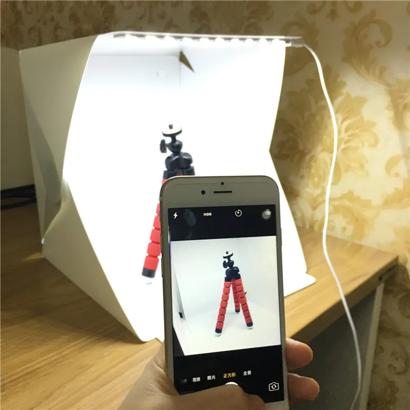 Groothandel draagbare opvouwbare lightbox fotografie studio softbox led licht zachte doos voor iPhone Samsang HTC DSLR camera foto achtergrond