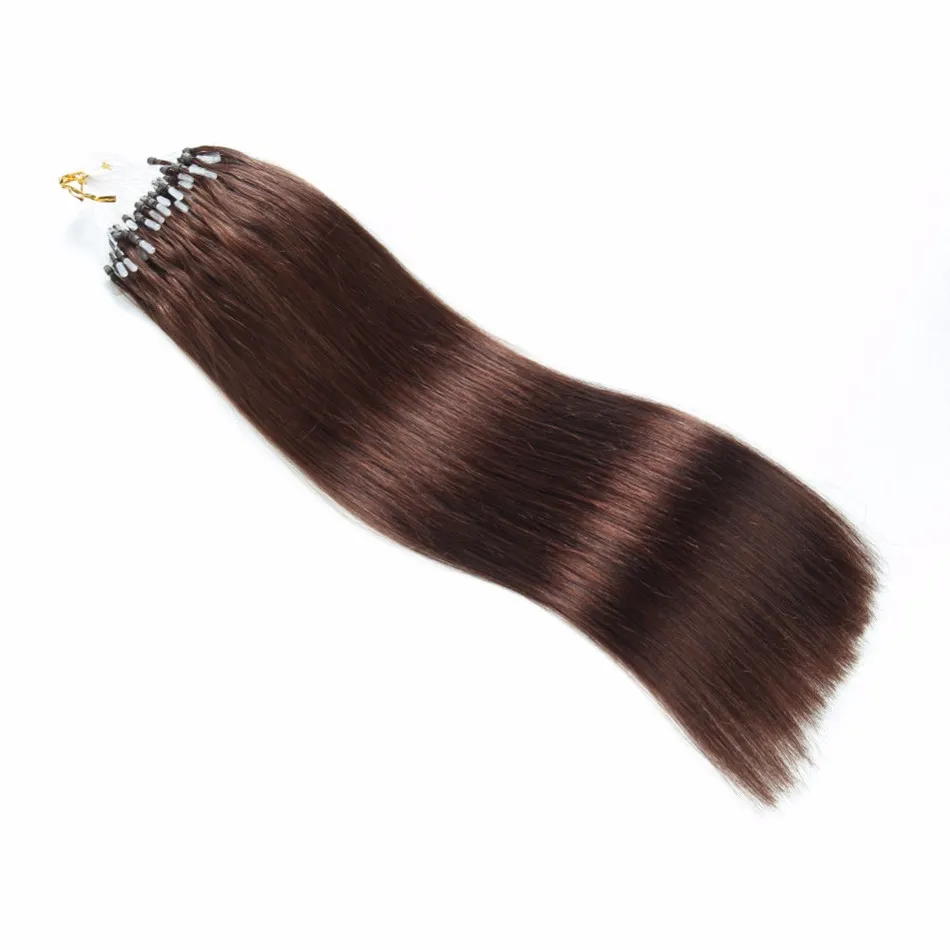 Elibess hår - # 4 brun färg rak våg 14 till 24 tum 0,8 g / sträng 200 strängar mikroslinga ring remy mänsklig hår förlängning