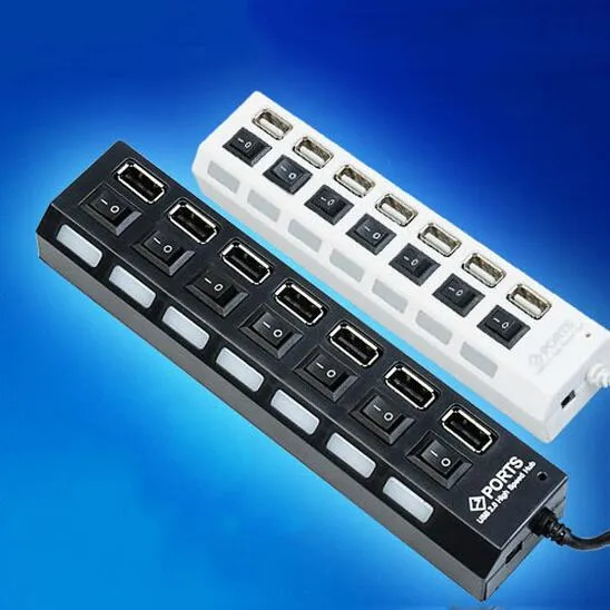 Presa multiporta USB 2.0 portatile universale nero bianco 7 porte Hub USB PC portatile Caricabatterie/stazione regalo ufficio a ricarica rapida