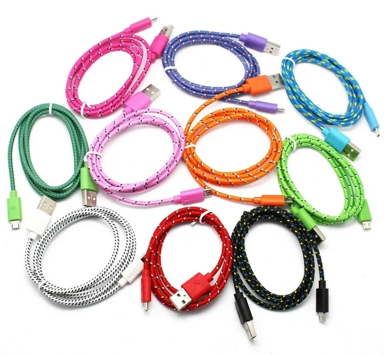 1M 3FT 2M 6FT 3M 10FT Extension Micro USB Fiber Braided Data Charger Cable Extra Long Fabric Knit Charging Cord For Mobile Phone Smartphone