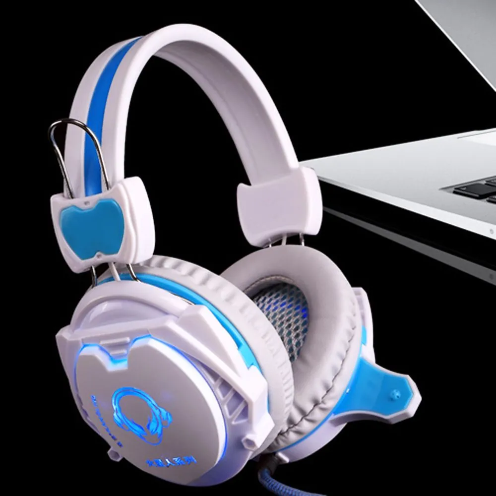 Vit 3,5mm Plug Professionell spel Headset HiFi Stereo USB LED Light Gaming Headphone med MIC Microphone för PC-spel CS DOTA2