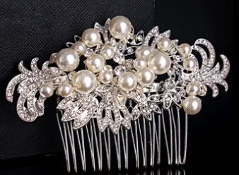 2015 New Arrival Luxuoso Pesado Cristal Cabelo Combs Pérolas Acessórios Para o Cabelo de Casamento Tiaras De Noiva Cabeça Jewel TS00093