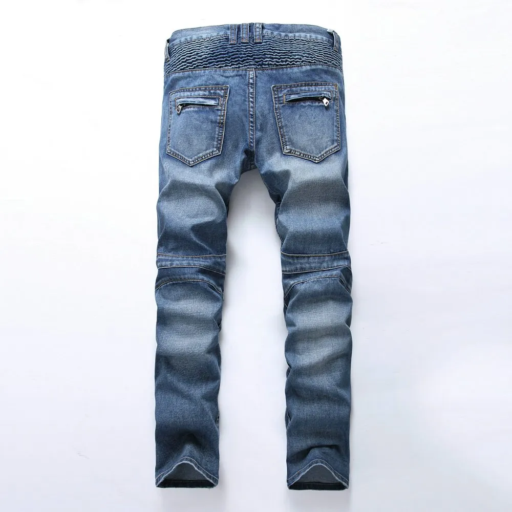 Men Jeans Business Casual Thin Summer Straight Slim Fit Blue Jeans ...