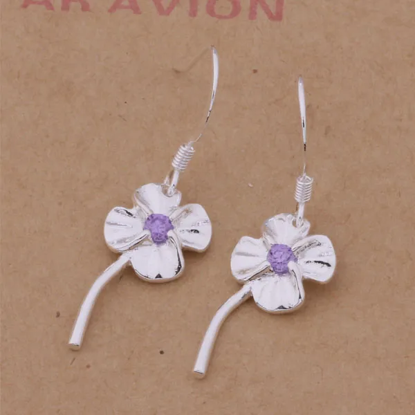 Fashion Jewelry Manufacturer a with Dangle Purple blue white Crystal Clover earrings 925 sterling silver jewelry
