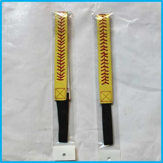 new Softball Headbands - Yellow Leather with Red Stitching Seam Fastpitch Stretch Elastic Sport and Fashion Headband