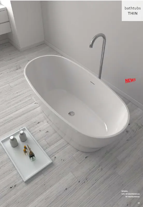 1700X850X580mm CUPC Certificate Oval Freestanding Acrylic Bathtub Ultra Thin Soaking Tub WD005