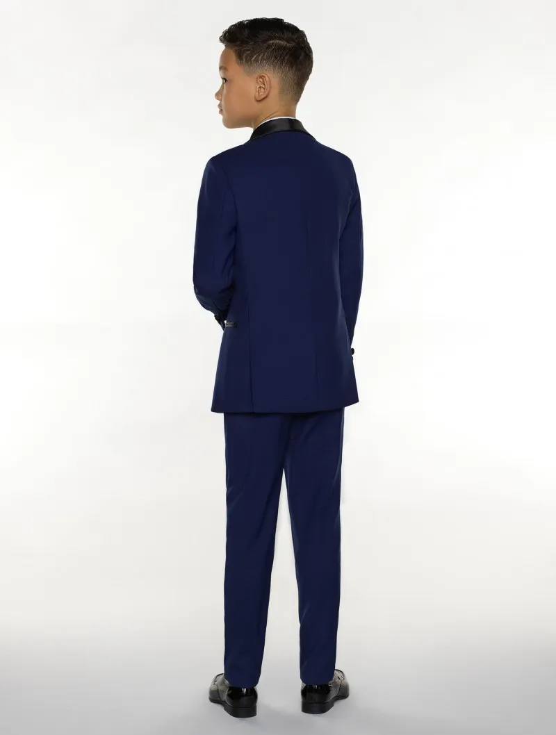 Knappe drie stukken jongenspakken met jacketwaistcoatpants polyester hoogwaardige heer marineblauwe stijl kinderen tuxedos pak7510090