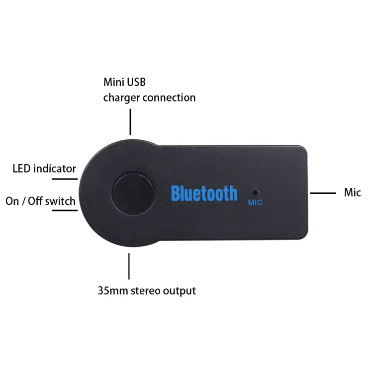 Adaptateur de voiture Bluetooth Récepteur 3,5 mm Aux Stéréo Sans fil USB Mini Bluetooth Audio Récepteur de musique pour téléphone intelligent MP3 avec emballage de vente au détail 7442344