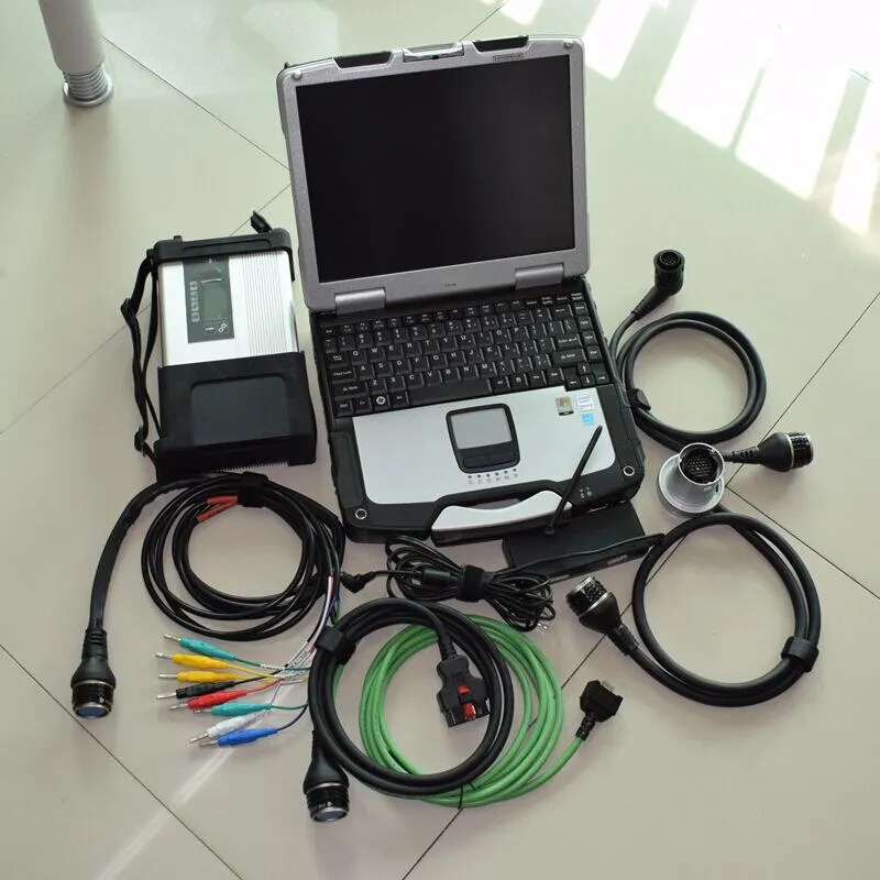 MB Star SD Connect Compact c5 scan tool ssd com Laptop CF30 Toughbook scanner de diagnóstico para carros caminhões 12v 24v