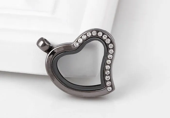 Wholesale Half Rhinestones Heart Magnetic Memory Glass Floating Charm Locket Pendant