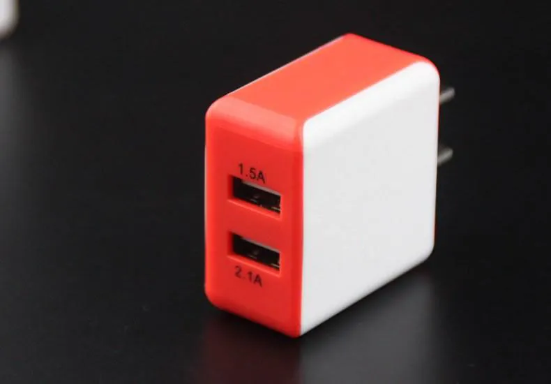 Renkli Kare Çift USB duvar şarj ABD Tak Çift port 5 V 2.1A Seyahat Adaptörü Akıllı Telefon SAMSUNG tüm cep telefonu için