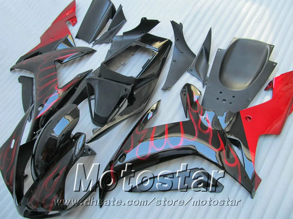 Spuitgietverbarsting Set voor Yamaha YZF R1 2002 2003 Hoge kwaliteit rode vlammen in zwarte kachelset YZF-R1 02 03 LQ17