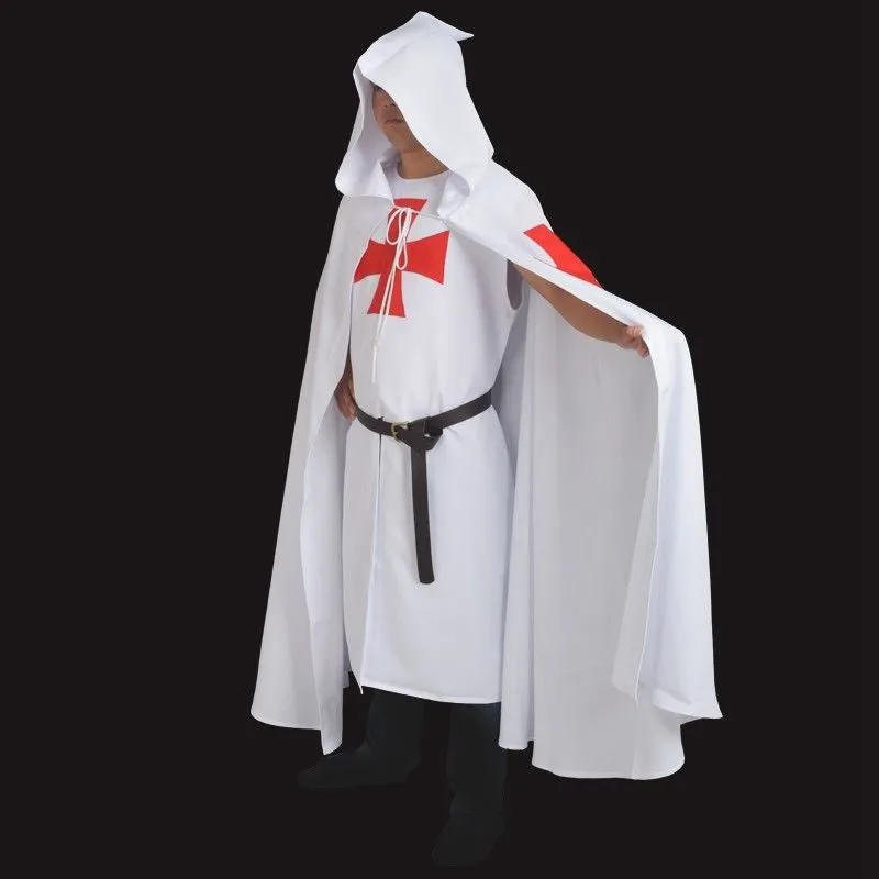 Retro Men's Medieval Warrior Larp Outfits Cosplay kostuum Tempelier Knights Tuniek /Cape Cross Cloak Halloween -geschenken