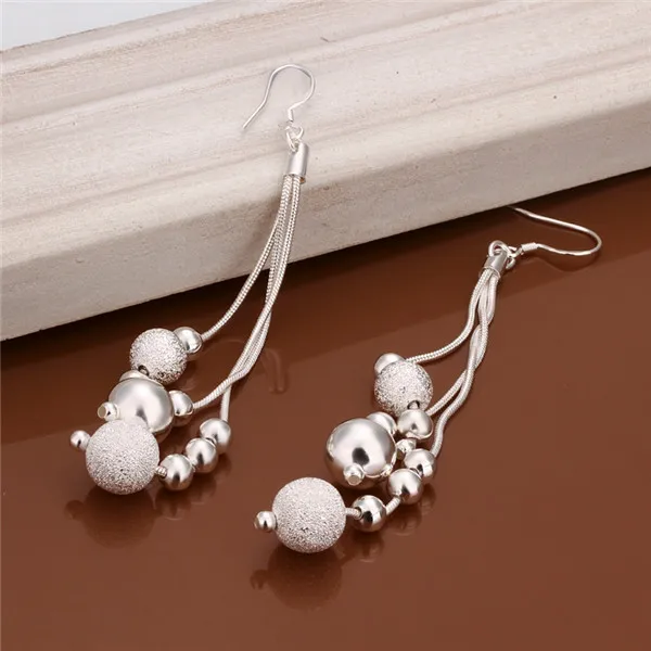 Brand new sterling silver plated Three lines more beads earrings DFMSE006,women's 925 silver Dangle Chandelier earrings a 