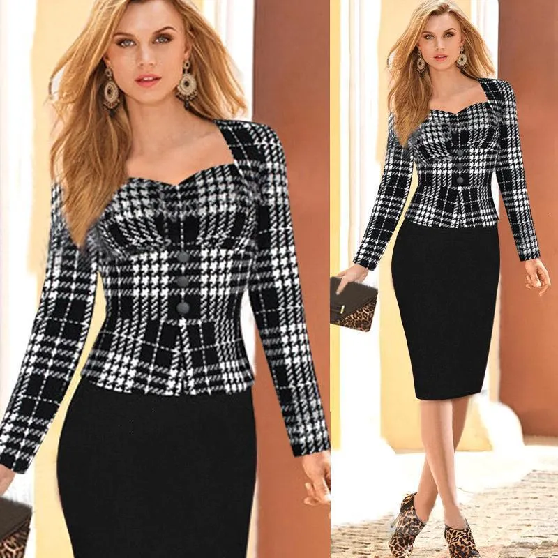 Damskie sukienki z długim rękawem Bandaż Bodycon Ołówek Sukienka Biały Szary Plus Size Kobiety Office Dress Wear Robe Vestidos