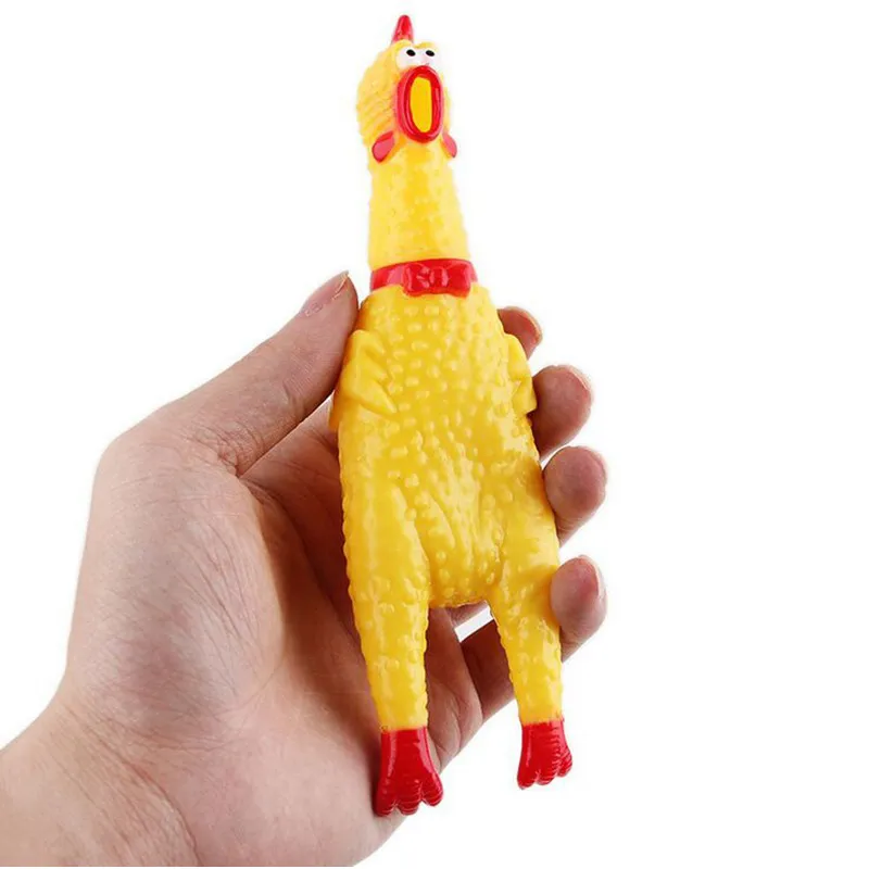 Yellow Rubber Mini Screaming Chicken Chew Toy for Dogs Interactive Squeaky ASTM Certified 17CM