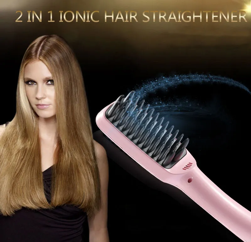 2 in 1 Ionic Hair Straightener 빗 다리미 LCD 디스플레이 스트레이트 헤어 브러시 빗 스트레이트닝 핑크 블랙 무료 DHL