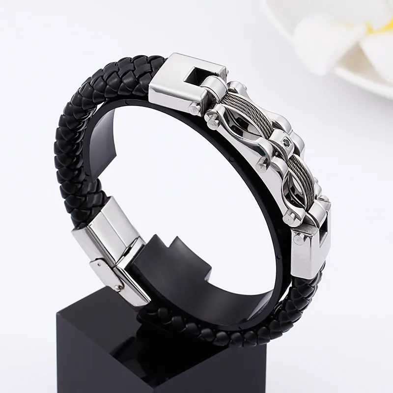 GNAYY neues Angebot, Edelstahl-Silberarmband mit Kristallen, Echtleder-Armreif, groß, 15 mm, 8,66 Zoll, 47 g Gewicht, Geschenke