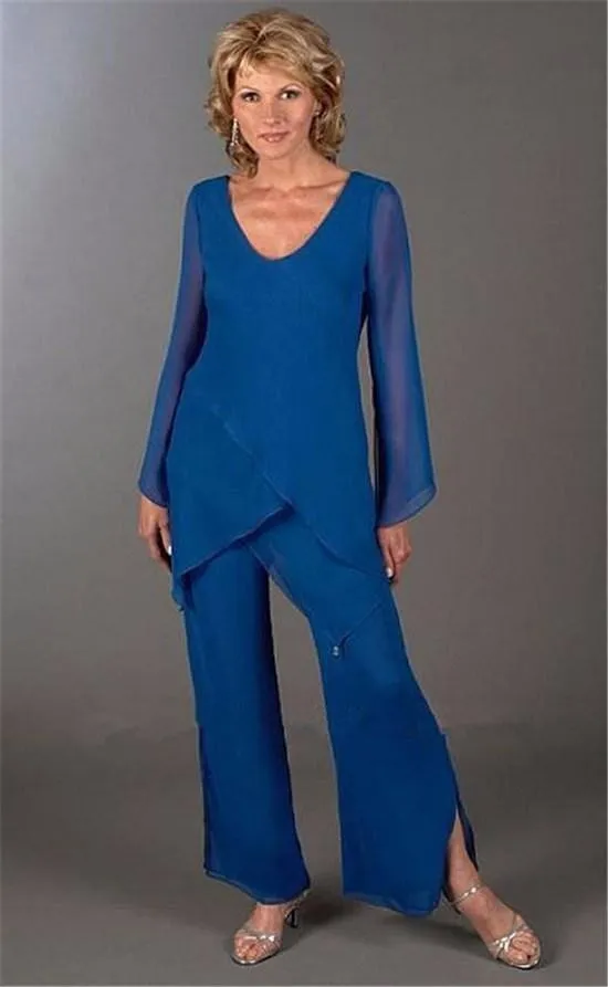 Elegant Blue Mother Of The Mother Of Bride Pantsuits With Long