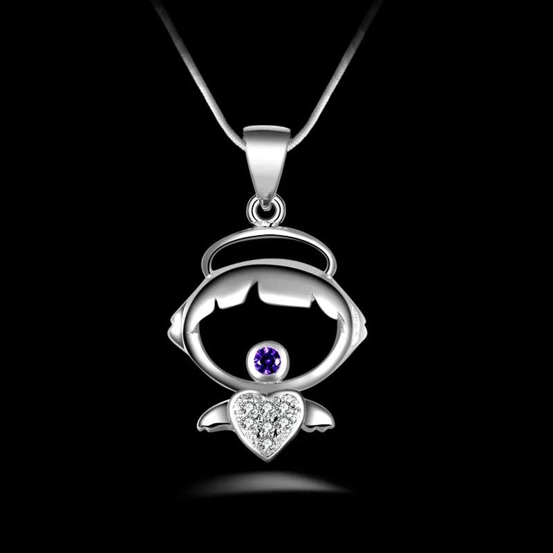 fashion high quality 925 silver Angel wings purple diamond jewelry 925 silver necklace Valentine's Day holiday gifts hot 1662