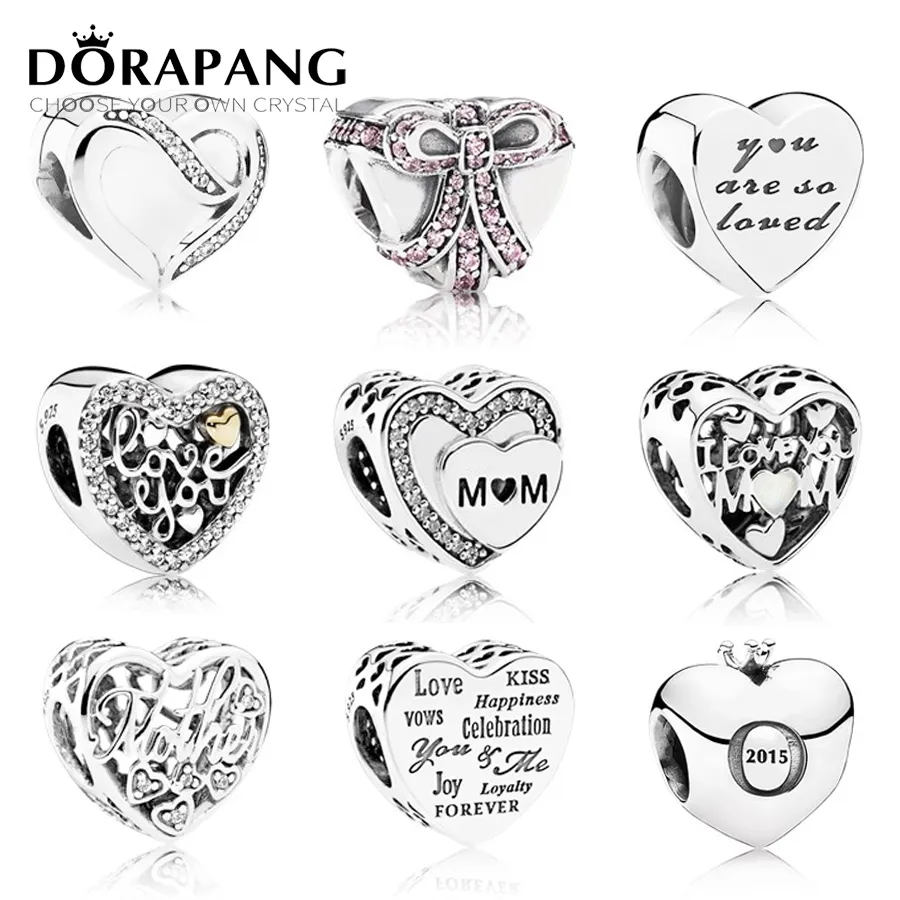 Dorapang 100% echt 925 Sterling zilveren hartvormige kralen Clear CZ Charm bead fit armband DIY armband De fabriek groothandel